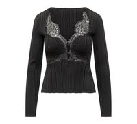 Self Portrait, ,Blouses & Shirts ,Donna ,Nero ,L Top a Costine con Bordo in Pizzo