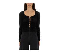 Self Portrait - Blusa Peplo in Pizzo Guipure - - Knitwear - Donna - Nero - L