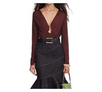 Self Portrait - Body in maglia con scollo a V e incrocio - - Blouses & Shirts - Donna - Marrone - M