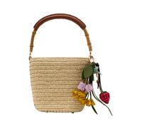 Self Portrait - Borsa a secchiello in rafia con charm - - Bags - Donna - Beige - ONE SIZE