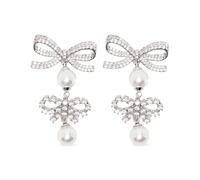 Self Portrait - Bow Pearl Droplet Earrings - - Accessories - Donna - Grigio - ONE SIZE