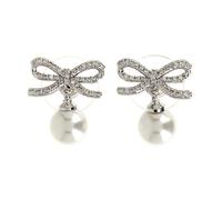 Self Portrait - Bow Pearl Earrings - - Accessories - Donna - Grigio - ONE SIZE
