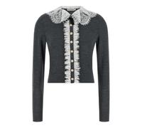 Self Portrait - Cardigan in Maglia con Colletto di Pizzo - - Knitwear - Donna - Grigio - M