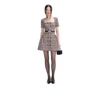Self Portrait - Check Short Sleeve Mini Dress - -Dresses -Donna -Marrone -S