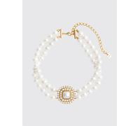 SELF-PORTRAIT Collana choker in ottone con perle sintetiche e cristalli incastonati OS Bianco