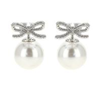 Self Portrait - Crystal Bow Pearl Back Earrings - - Accessories - Donna - Grigio - ONE SIZE