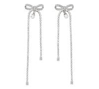 Self Portrait - Crystal Bow Pearl Earrings - - Accessories - Donna - Grigio - ONE SIZE