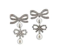 Self Portrait - Double Bow Pearl Earrings - - Accessories - Donna - Grigio - ONE SIZE