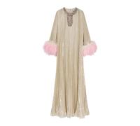 Self Portrait, ,Dresses ,Donna ,Beige ,S Abito Lungo Metallizzato Ombre con Piume