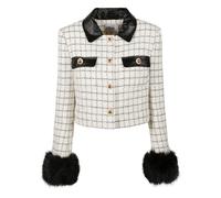 Self Portrait, ,Jackets ,Donna ,Bianco ,M Check Boucle Fur Cuff Jacket