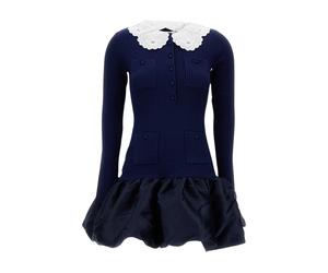 Self Portrait - Knit Taffeta Mini Dress - - Dresses - Donna - Blu - M
