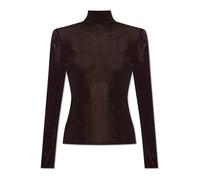 Self Portrait - Maglia a collo alto leggermente trasparente - - Knitwear - Donna - Marrone - L