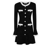 Self Portrait - Mini abito in maglia di ciniglia con bordi floreali - - Dresses - Donna - Nero - S
