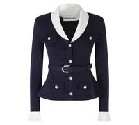 Self Portrait - Navy Ribbed Knit Cardigan - - Knitwear - Donna - Blu - S