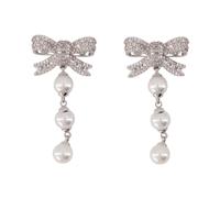Self Portrait - Orecchini a fiocco con finto perla - - Accessories - Donna - Grigio - ONE SIZE