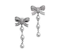 Self Portrait - Orecchini a goccia con fiocco e perla - - Accessories - Donna - Grigio - ONE SIZE