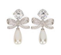 Self Portrait - Orecchini a strati con fiocco di cristallo e perle - - Accessories - Donna - Grigio - ONE SIZE