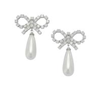 Self Portrait - Orecchini con Fiocco di Cristallo e Perla a Goccia - - Accessories - Donna - Bianco - ONE SIZE