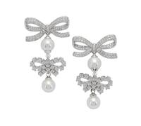 Self Portrait - Orecchini Crystal Bow Pearl - - Accessories - Donna - Grigio - ONE SIZE