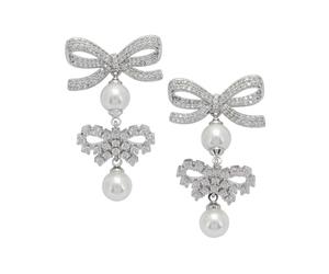 Self Portrait - Orecchini Crystal Bow Pearl - - Accessories - Donna - Grigio - ONE SIZE