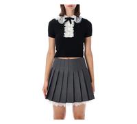 Self Portrait - Top in Maglia con Dettagli in Pizzo - - Blouses & Shirts - Donna - Nero - M