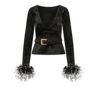 Self Portrait - Top in Maglia di Chenille con Piume - - Tops - Donna - Nero - M