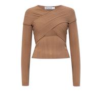 Self Portrait, ,Tops ,Donna ,Beige ,L Top a Costine con Maniche Lunghe