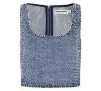 Self Portrait, ,Tops ,Donna ,Blu ,2XS Top Corto in Denim con Strass