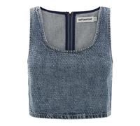 Self Portrait, ,Tops ,Donna ,Blu ,S Top Crop in Denim con Strass