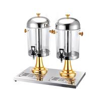 Self-Service Drinks Machine, 8L/16L Beverage Dispensing Machine, Built-in Stainless Steel Ice Column for Hot and Cold, Heat-resistant Handle Design, For Hotel Banquets(Gold,2 heads)