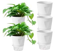 Self Watering Pots, 5 Pieces Grow Box, 5 Imitation Ceramic Pots - Automatic Water Absorption For Lazy People, Nursery Pot With Water Level Indicator For Indoor Living Room Balcony Patio