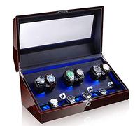 Self Winding Automatic Watch Winder 6+10 Storages Box Case with Quiet Motor And Wood Shell Battery Powered Or AC Adapter 5 Rotation Modes Bedroom Accessories (G)