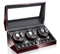 Self Winding Automatic Watch Winder 6+10 Storages Box Case with Quiet Motor And Wood Shell Battery Powered Or AC Adapter 5 Rotation Modes Bedroom Accessories (A)