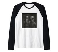 Selfie Alieno con Mucche sotto UFO Luce Maglia con Maniche Raglan