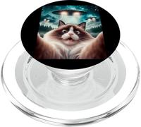 Selfie con gatto con UFO alieno divertente design per uomini, donne, bambini PopSockets PopGrip per MagSafe