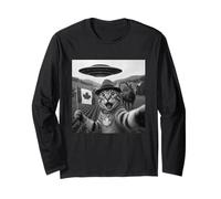 Selfie del gatto con alieno UFO Canada Day Cat Regali per gli uomini Kid Maglia a Manica