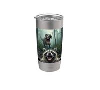 Selfie del procione sorpreso con meme divertente dinosauro T Rex Bicchiere termico in acciaio inox doppia parete