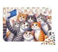 Selfie di Gatti Cartone Puzzle 1000 Pezzi Puzzle per Adulti Carta Gioco di Puzzle 1000 Pezzi Disegno Gattoni Relax Casa Regalo 70x50cm/1000pcs