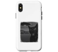 Selfie di gatto nero angosciato UFO con gioco di parole di Custodia per iPhone X/XS