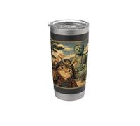 Selfie di Gatto Samurai col Buddha di Kamakura Ukiyo-e Bicchiere termico in acciaio inox doppia parete