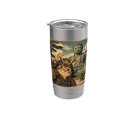 Selfie di Gatto Samurai col Buddha di Kamakura Ukiyo-e Bicchiere termico in acciaio inox doppia parete