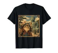 Selfie di Gatto Samurai col Buddha di Kamakura Ukiyo-e Maglietta