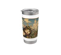 Selfie di Gatto Samurai con Buddha Phuket Arte Ukiyo-e Bicchiere termico in acciaio inox doppia parete