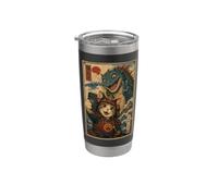 Selfie di Gatto Samurai con Kaiju Arte Ukiyo-e Epica Bicchiere termico in acciaio inox doppia parete