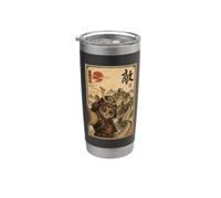 Selfie di Tarsier Samurai alla Grande Muraglia Arte Ukiyo-e Bicchiere termico in acciaio inox doppia parete
