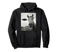 Selfie Divertente del Cavallo con UFO Alieno UFO Divertente Cavallo Felpa con Cappuccio