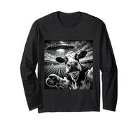 Selfie Divertente della Mucca con UFO Amante della Mucca Alien UFO Believer Maglia a Manica