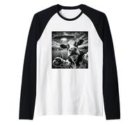 Selfie Divertente della Mucca con UFO Amante della Mucca Alien UFO Believer Maglia con Maniche Raglan
