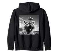 Selfie Divertente di Procione Grafico con UFO Strano Animale Felpa con Cappuccio