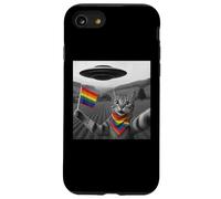 Selfie gatto con alieno UFO divertente gatto LGBT regali orgoglio alleato Custodia per iPhone SE (2020) / 7 / 8